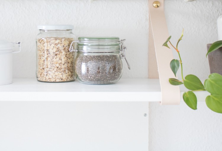 Easy DIY Kitchen Shelf With Leather Straps