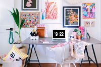 bold gallery wall with colorful artworks