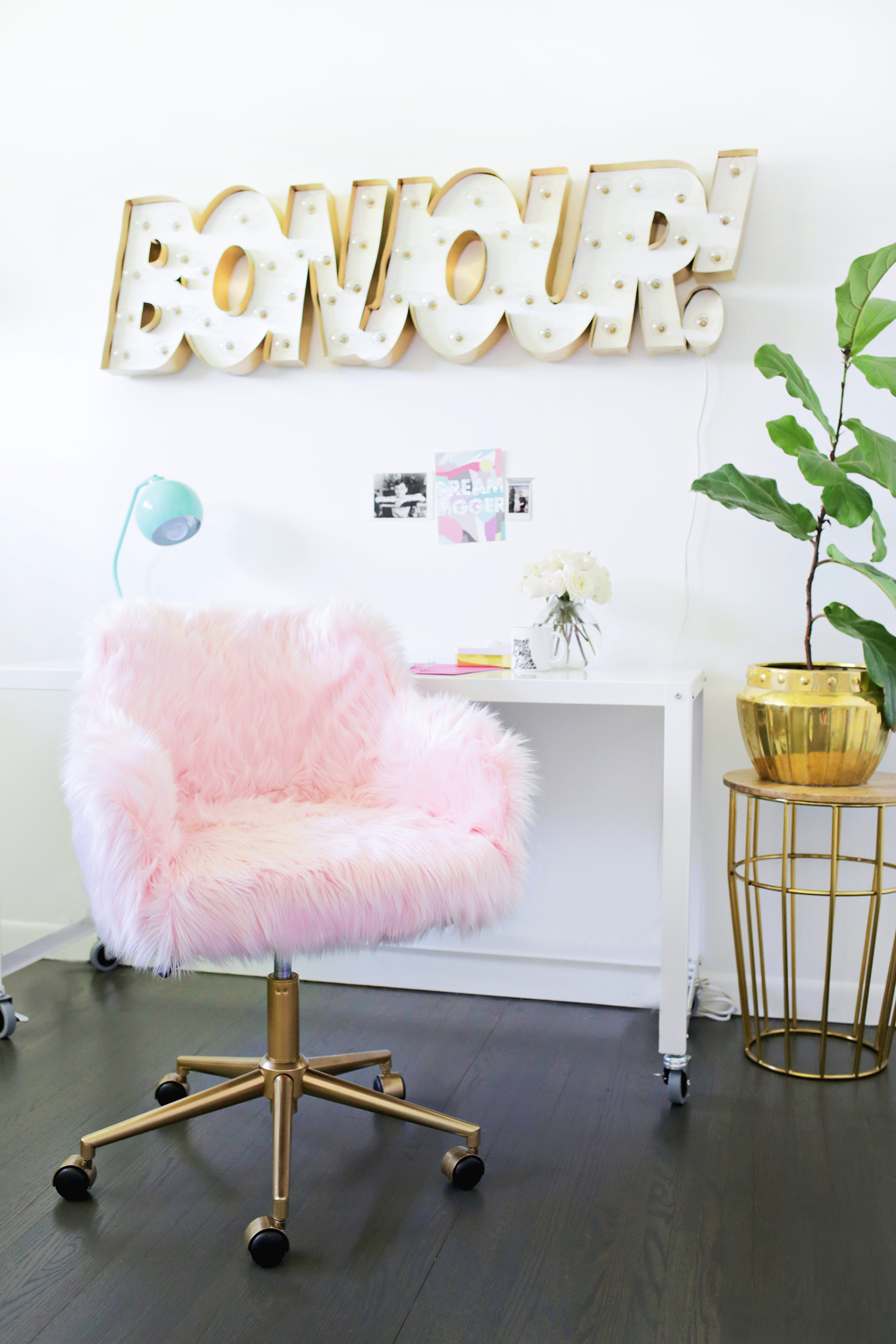 DIY fluffy blush chair makeover