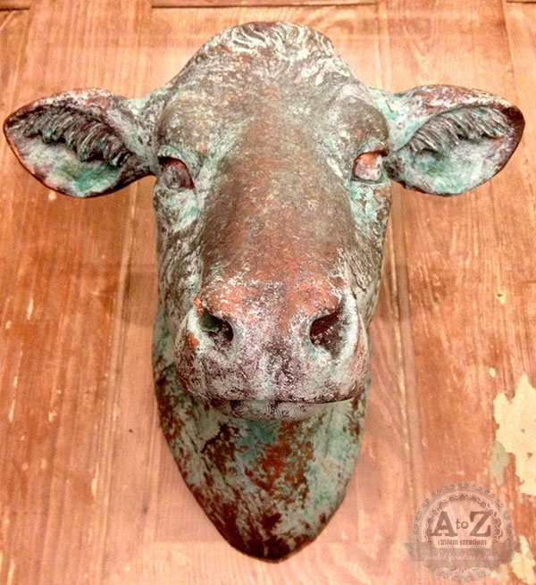 DIY patina metal cow head