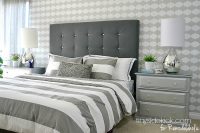 DIY tufted headboard with white buttons
