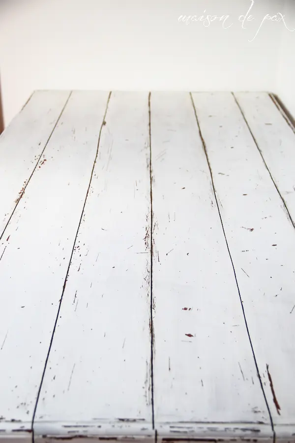 With a mini circular saw you can turn any solid tabletop into the planked one. Dark wax and white milk paint would help to achieve this weathered barn-like look. (via www.maisondepax.com)