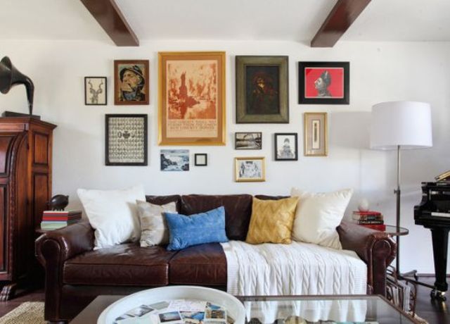 gallery wall with different vintage frames