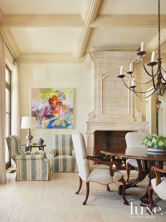 nude coffered ceiling for a refined living room