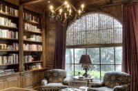 rich-colored wooden coffered ceiling for a library