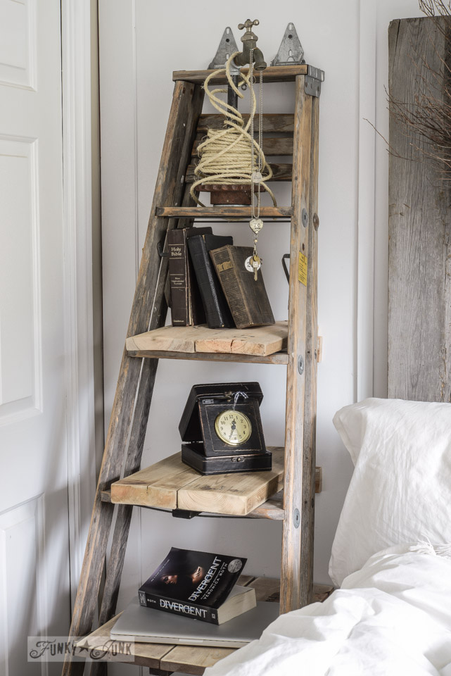Picture Of rustic and vintage inspired diy stepladder nightstand  2