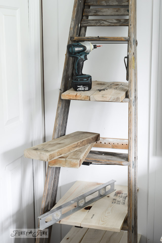 Rustic And Vintage Inspired DIY Stepladder Nightstand