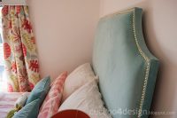 DIY upholstered headboard with brass nails