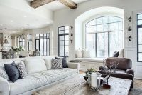 weathered wood and white living room coffered ceiling