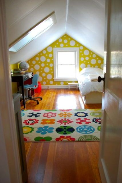 bold printed attic kids' room