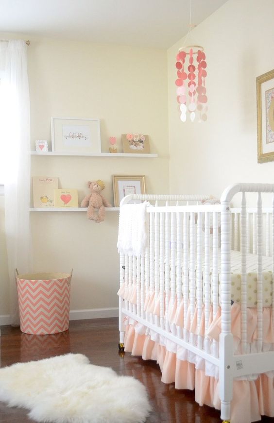 shabby white and coral nursery