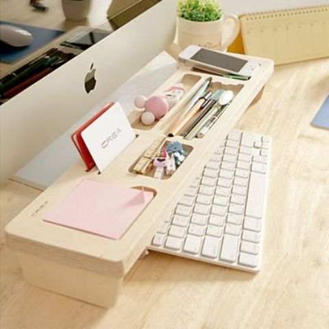 light-colored organizer with a niche for the keyboard