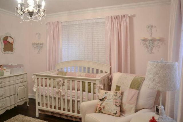 neutral shabby chic nursery with pink touches