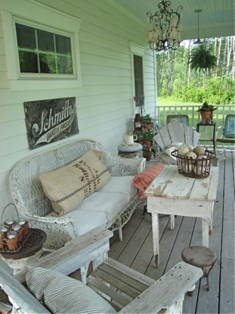 shabby chic porch decorated with weathered and whitewashed wood