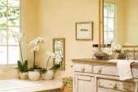 06 yellow shabby chic bathroom with potted orchids