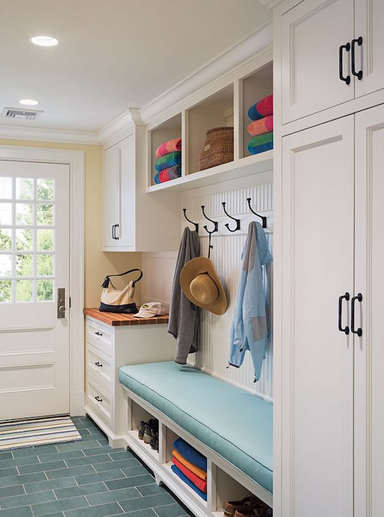 mudroom bench with open compartments