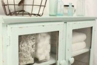11 shabby chic mint-colored bathroom glass cabinet