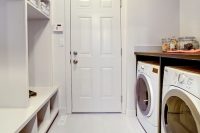 12 all-white mudroom laundry with open shelving