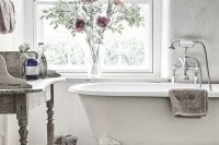 15 white shabby bathroom with a claw foot tub