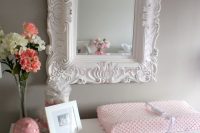 16 shabby white changing table a vintage framed mirror over it