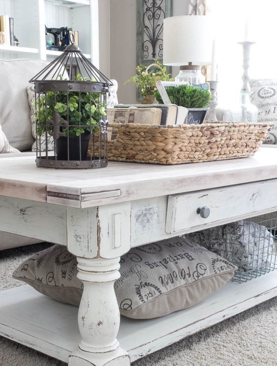 whitewashed distressed coffee table