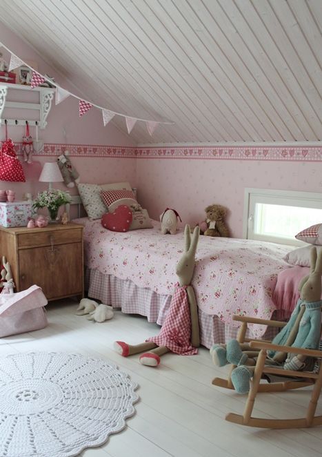 pink vintage attic bedroom for a girl