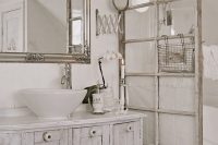 17 white shabby chic bathroom with an Old French door divider