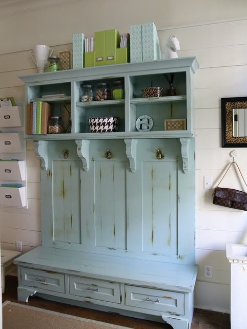 mint shabby coat rack with drawers