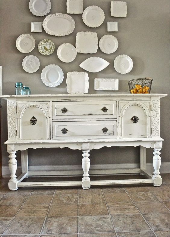 white shabby buffet for a shabby dining room