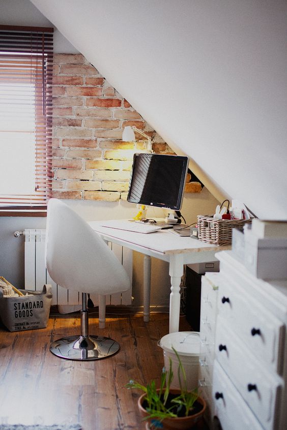 industrial attic home office nook