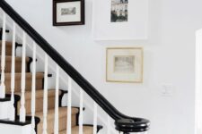 a lovely free form gallery wall with mismatching artworks and frames is a creative and fresh touch to the traditional space