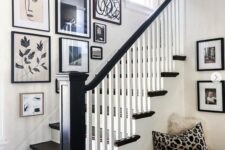 a stylish and cool black and white gallery wall with bold graphic artwork is a lovely idea for a contrasting space