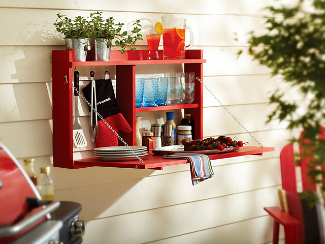 DIY bar or buffet fold down cabinet (via blog)