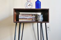 DIY side table with copper dipped hairpin legs