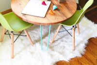 DIY playroom table with pastel hairpin legs