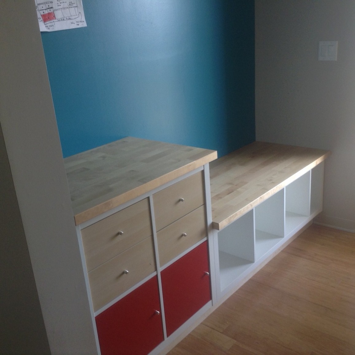 Built-in bench with storage and wooden top (perfect solution for a mudroom) (via www.ikeahackers.net)