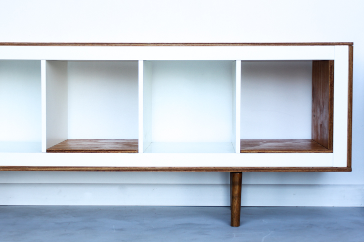 DIY Kallax mid-century modern sideboard (via ikeahackers)