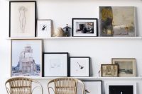white ledge gallery with various frames