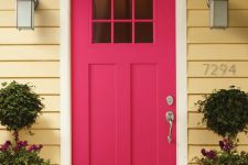 05 modern pink front door with glass panes