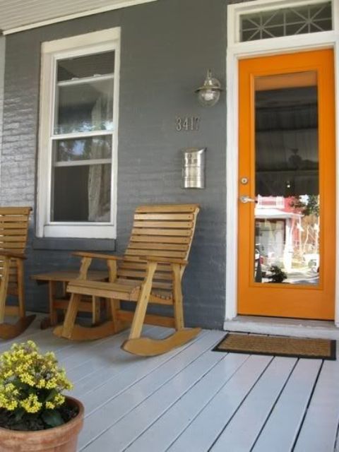 Rustic orange glass front door