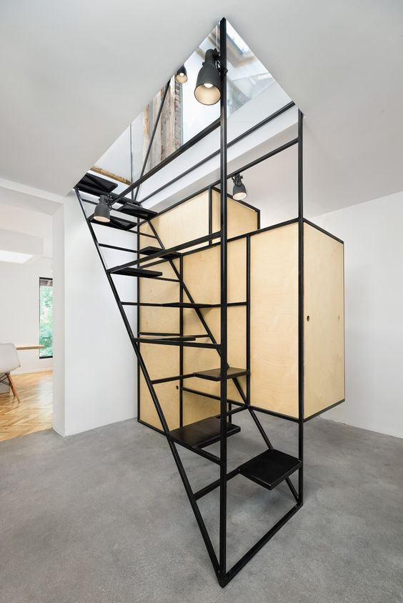 industrial black wireframe staircase