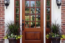 12 wooden stained glass front door with sidelights