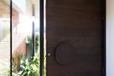 15 modern dark wood entry door with a glass sidelight