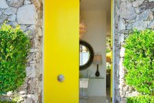 16 bold yellow front doors with antique handles