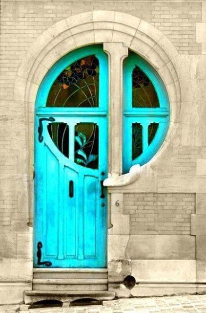 art nouveau turquoise front door