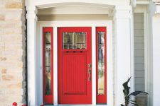 18 bold red door with red framed sidelights