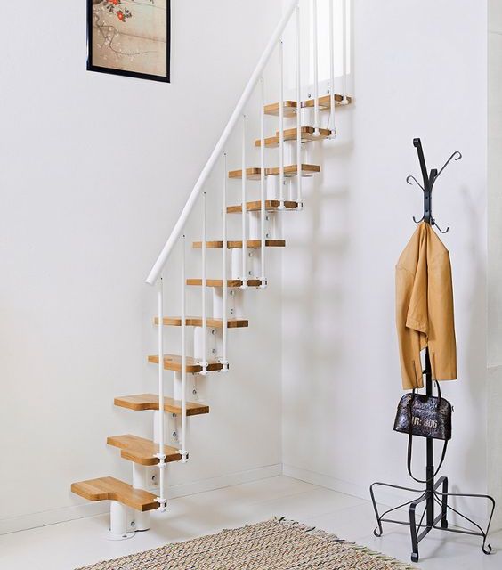 27 white metal staircase with wooden steps