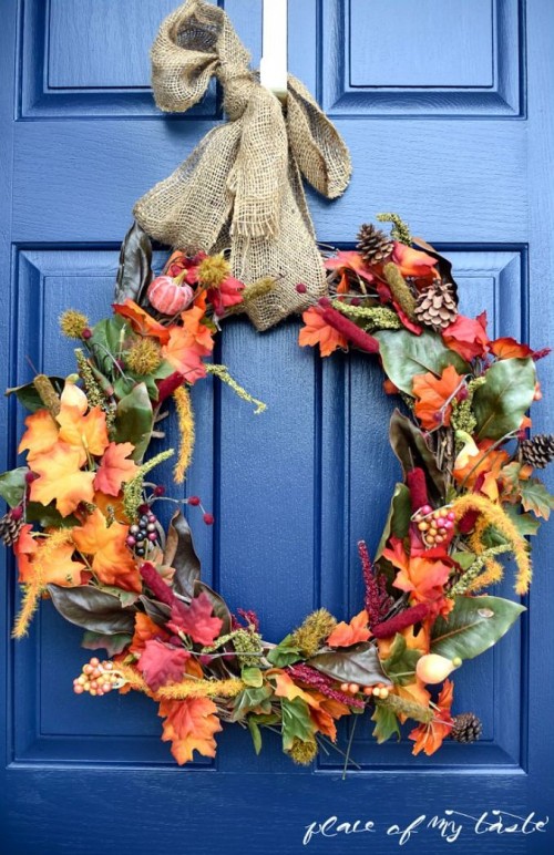 DIY fall wreath from dollar store items (via www.shelterness.com)