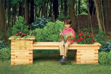 DIY cedar lumber bench with planters