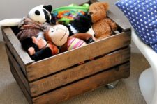 02 rustic wooden crate on wheels for mobile toy storage